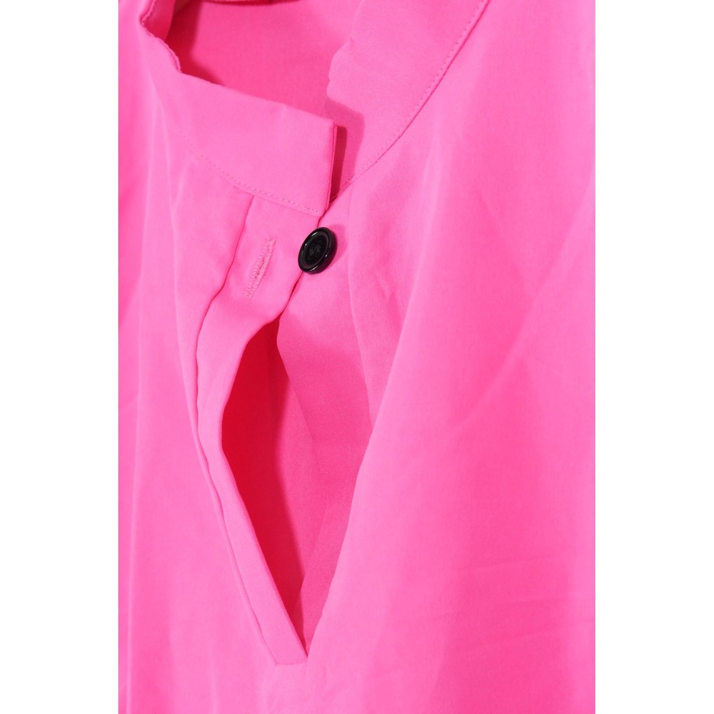 SHEIN Midi Dress Women Large Hot Pink Mandarin Collar Long Sleeve Keyhole Neck - Picture 3 of 6
